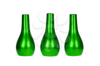 Three bright green vases isolated on a white background