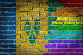 Dark brick wall texture - coutry flag and rainbow flag painted on wall - Saint Vincent and the Grenadines