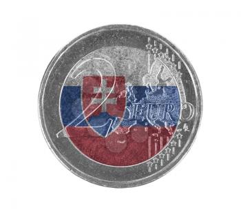 Euro coin, 2 euro, isolated on white, flag of Slovakia