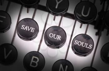 Typewriter with special buttons, save - our - souls