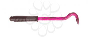 Old pink crowbar on a white background