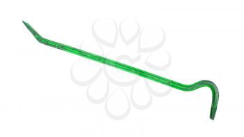 Old green crowbar on a white background