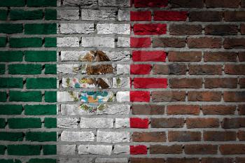 Very old dark red brick wall texture with flag - Mexico