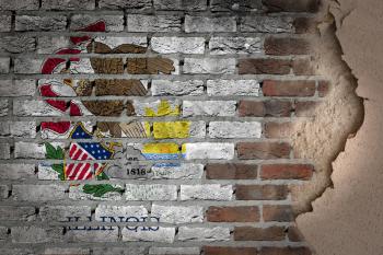 Dark brick wall texture with plaster - flag painted on wall - Illinois