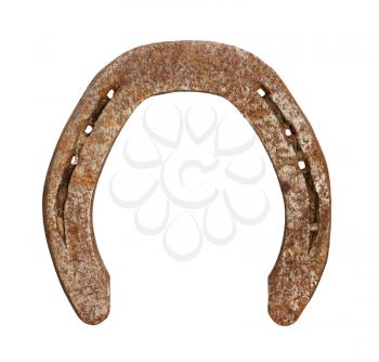 Rusty metal horseshoe on a white background