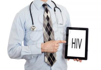 Doctor, isolated on white backgroun,  holding digital tablet - HIV