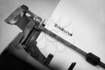Inscription made by vinrage typewriter, country, Honduras