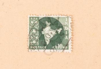 INDIA - CIRCA 1970: A stamp printed in India shows a map of the country, circa 1970