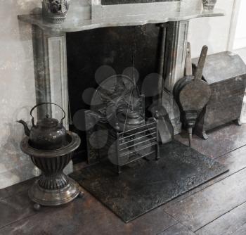 Vintage fireplace in an old dutch house - Selective focus