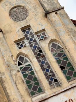 Stained glass window in a church with cross shape, Madagascar