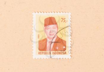 INDONESIA - CIRCA 1980: A stamp printed in Indonesia shows president Soekarno, circa 1980