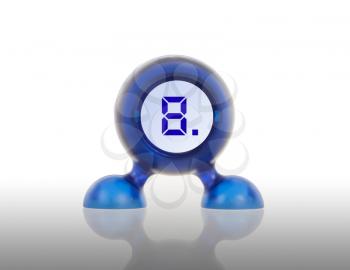 Small blue plastic object with a digital display, displaying 8