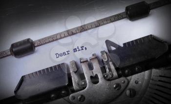 Vintage inscription made by old typewriter, Dear sir