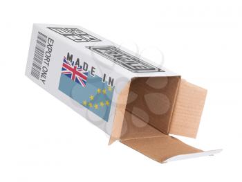 Concept of export, opened paper box - Product of Tuvalu
