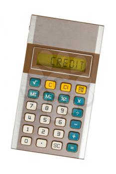 Old calculator showing a text on display - credit