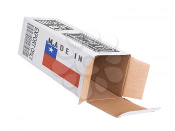Concept of export, opened paper box - Product of Chile