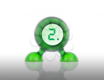 Small green plastic object with a digital display, displaying 2