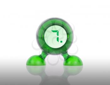 Small green plastic object with a digital display, displaying 7
