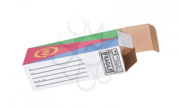 Concept of export, opened paper box - Product of Eritrea