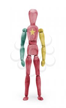Wood figure mannequin with flag bodypaint on white background - Cameroon