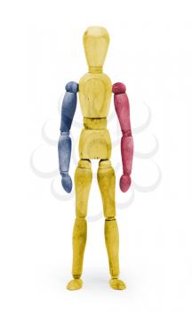 Wood figure mannequin with flag bodypaint on white background - Romania