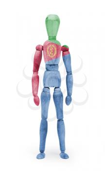 Wood figure mannequin with flag bodypaint on white background - Eritrea