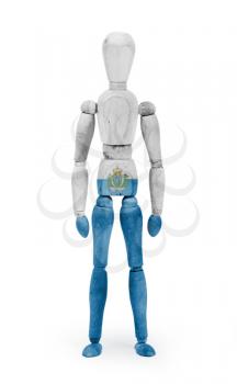Wood figure mannequin with flag bodypaint on white background - San Marino