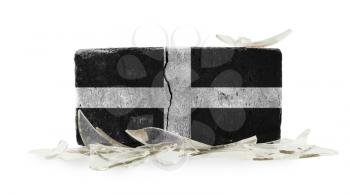 Rough broken brick, isolated on white background, flag of Cornwall