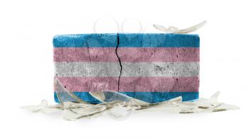 Rough broken brick, isolated on white background, flag of Trans Pride