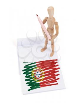 Wooden mannequin made a drawing of a flag - Portugal