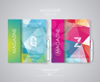 Magazine cover set with pattern of geometric shapes, texture with flow of spectrum effect.