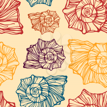 Seamless pattern with decorative seashells