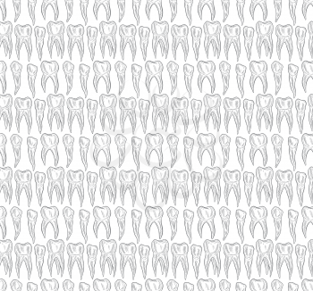 Stylized doodle, hand drawn outline of teeth. A seamless tooth pattern background. Decorative oral dental hygiene vector illustration