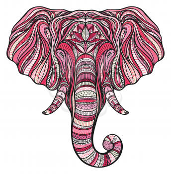 Stylized ethnic boho elephant portrait isolated on white background. Decorative hand drawn doodle vector illustration. Perfect for postcard, poster, print, greeting card, t-shirt, phone case design