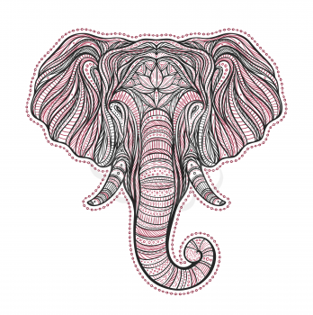 Stylized ethnic boho elephant portrait isolated on white background. Decorative hand drawn doodle vector illustration. Perfect for postcard, poster, print, greeting card, t-shirt, phone case design