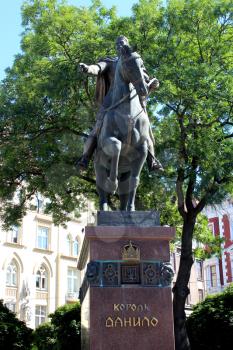monument of Daniel of Galicia sitting on horse in Lvov city
