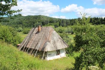 old rural house in Carpathian mountains in Ukraine