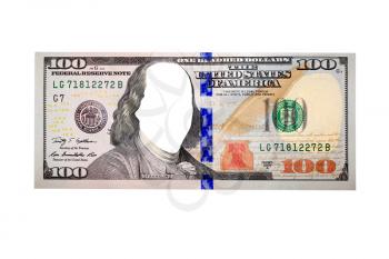 hundred dollar bank note without president's face isolated on the white background