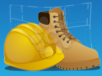 Construction Boots and hard Hat