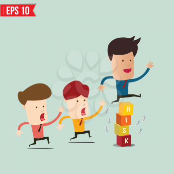 Businessman jump over risk block - Vector illustration - EPS10