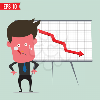 Cartoon business man present with red graph - Vector illustration - EPS10