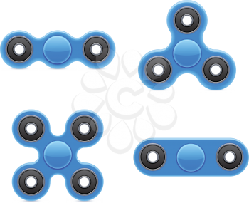 Hand Fidget Spinner Toy. Stress and Anxiety Relief. Blue Plastic Toy. Hand Spinner Vector Logo and Labels. Fidget Spinners Emblems