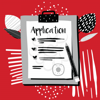 Vector Application Form. Documents with Stamp and Pencil