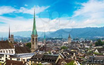 Panoramic aerial view of Zurich in a beautiful summer day, Switzerland