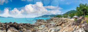 Panorama of Patong beach and Andaman sea on Phuket in Thailand in a summer day