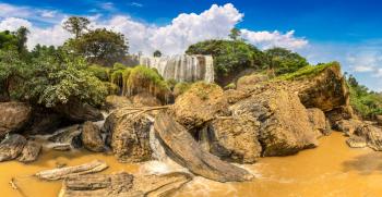 Panorama of Elephant waterfall in Dalat, Vietnam in a summer day
