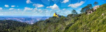 Panoramic view of Pena National Palace in Sintra in a beautiful summer day, Portugal