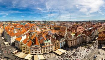 Panoramic aerial view of Prague in a beautiful summer day, Czech Republic