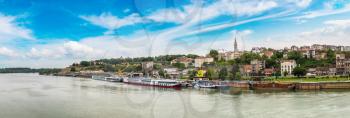 Belgrade cityscape from the Sava river in Serbia in a beautiful summer day
