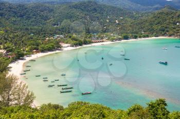 Panoramic view of Ao Thong Nai Pan Noi beach on Koh Phangan island, Thailand in a summer day